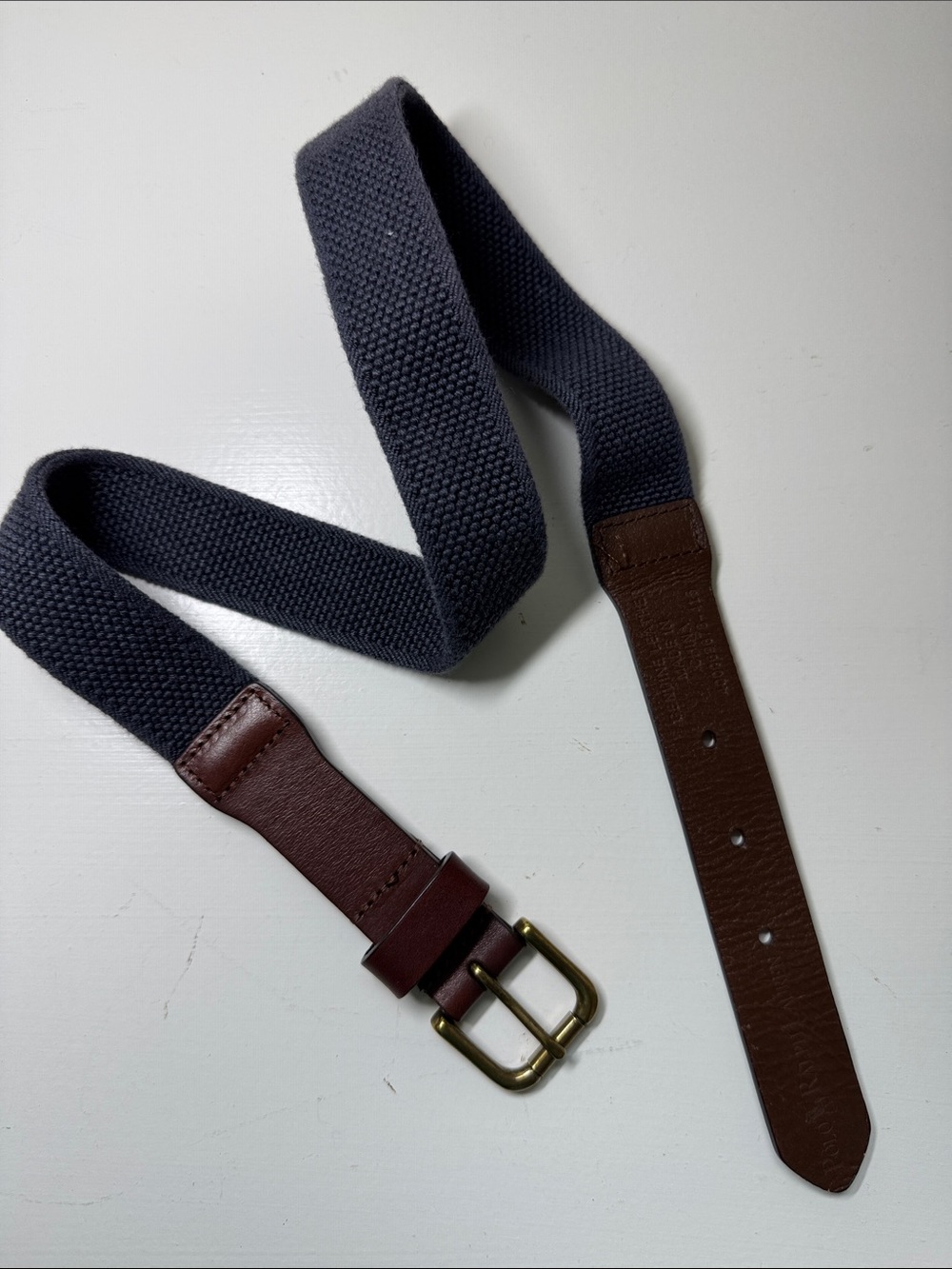 Polo Ralph Lauren Dark gray elastic belt with brown leather accents. 28.